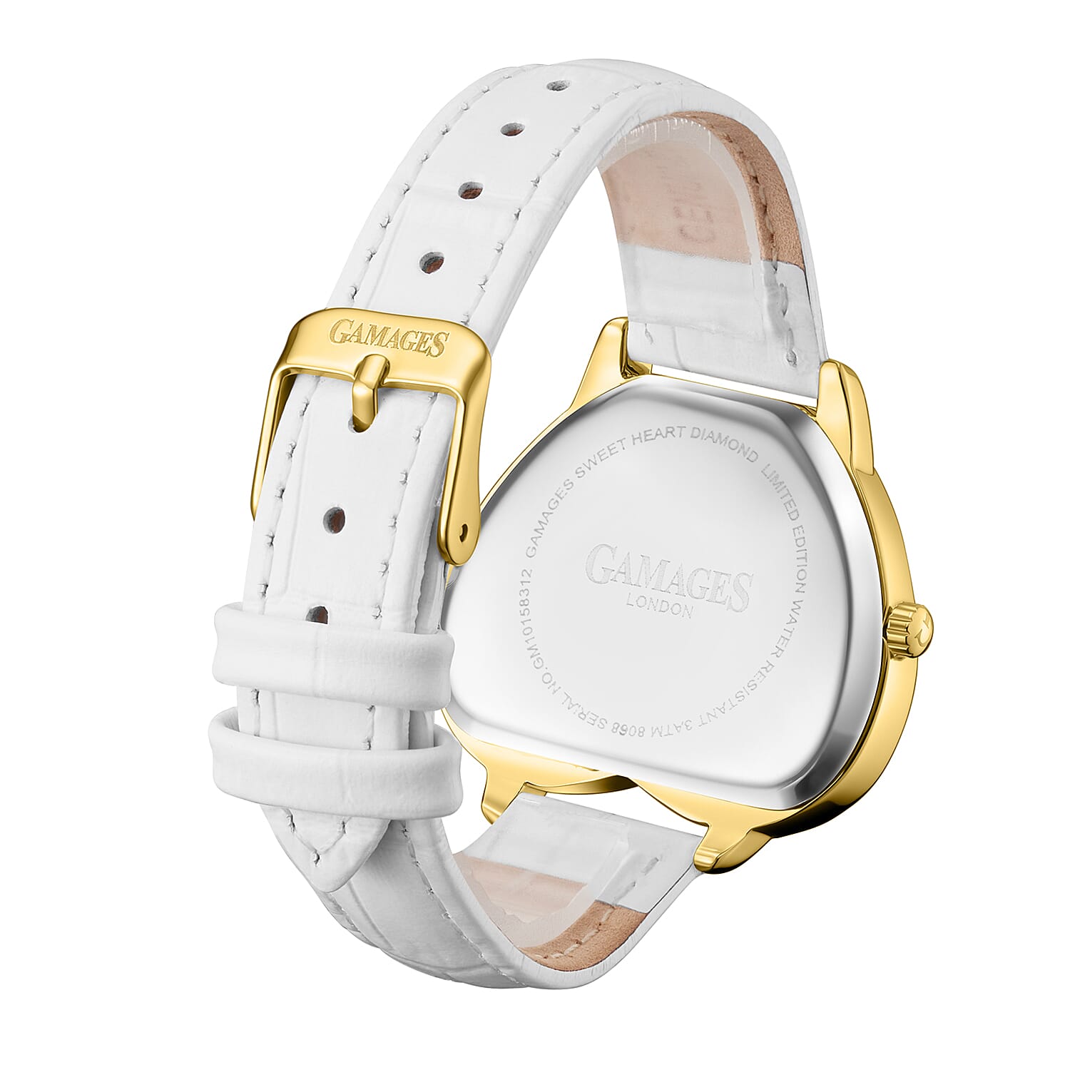 Gamages Of London Limited Edition Sweet Heart Ladies Swiss Movement Diamond Watch With Leather Strap - White