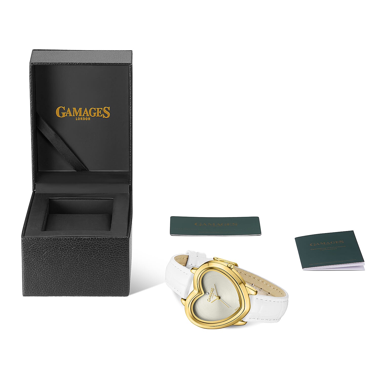 Gamages Of London Limited Edition Sweet Heart Ladies Swiss Movement Diamond Watch With Leather Strap - White