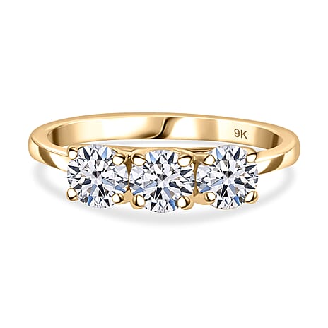 Luxuriant Diamond 9K Yellow Gold SGL Certified Lab Grown Diamond (VS-G-H) Trilogy Ring 1.00 Ct.