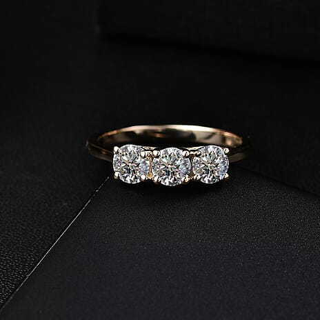 Luxuriant Diamond 9K Yellow Gold SGL Certified Lab Grown Diamond (VS-G-H) Trilogy Ring 1.00 Ct.