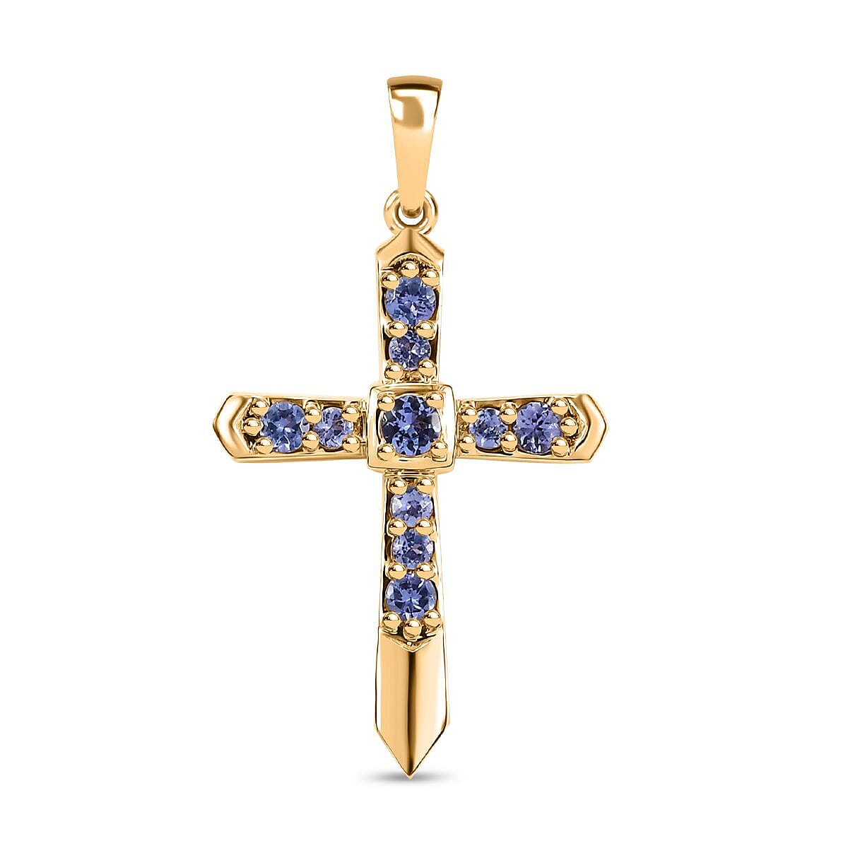 9K Yellow Gold Tanzanite Cross Pendant 0.60 Ct.
