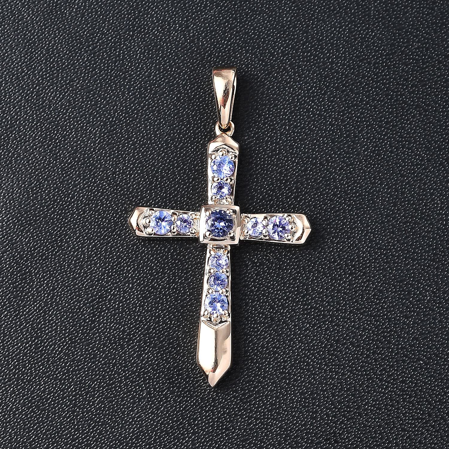 9K Yellow Gold Tanzanite Cross Pendant 0.60 Ct.