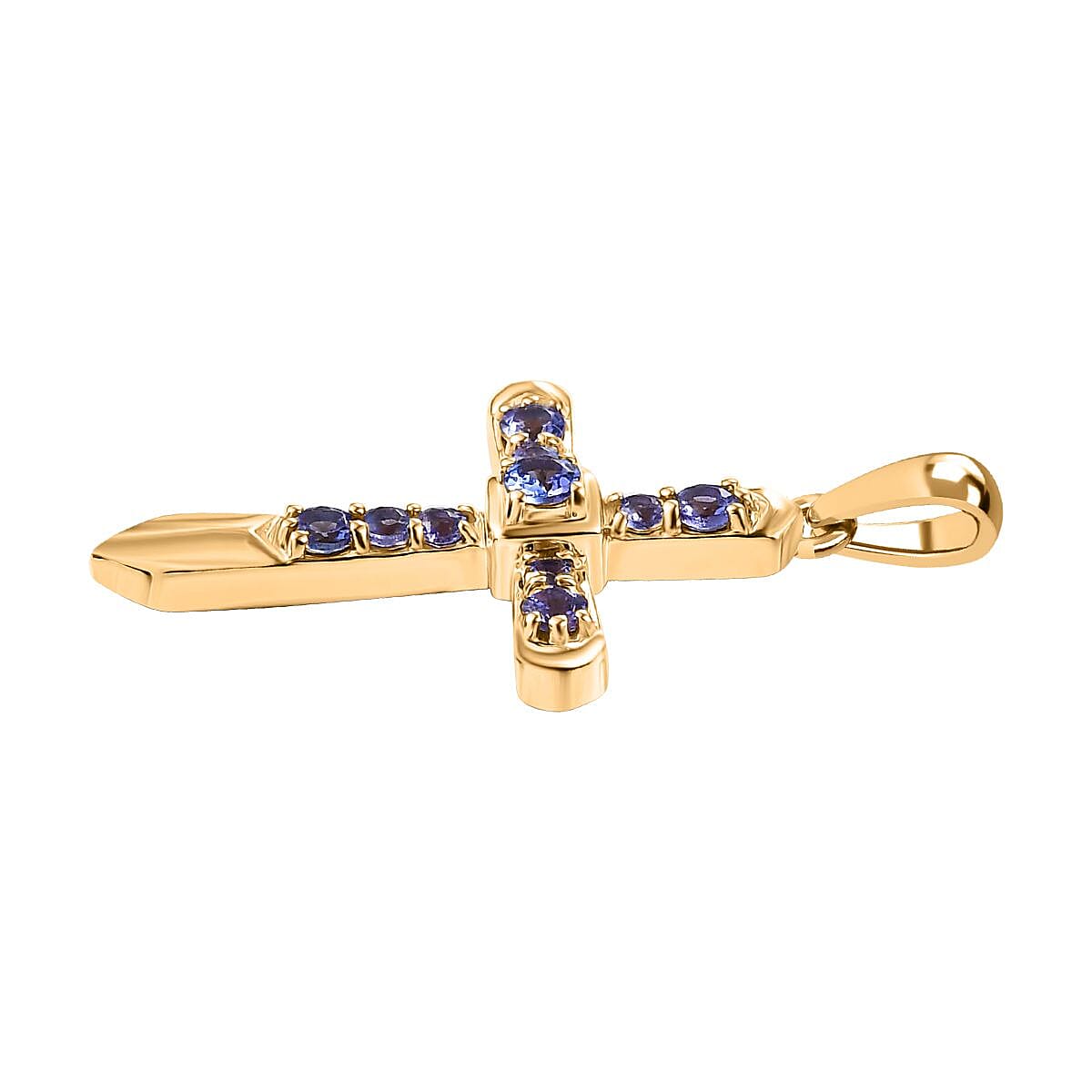 9K Yellow Gold Tanzanite Cross Pendant 0.60 Ct.