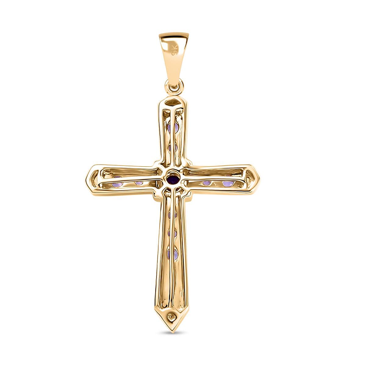 9K Yellow Gold Tanzanite Cross Pendant 0.60 Ct.