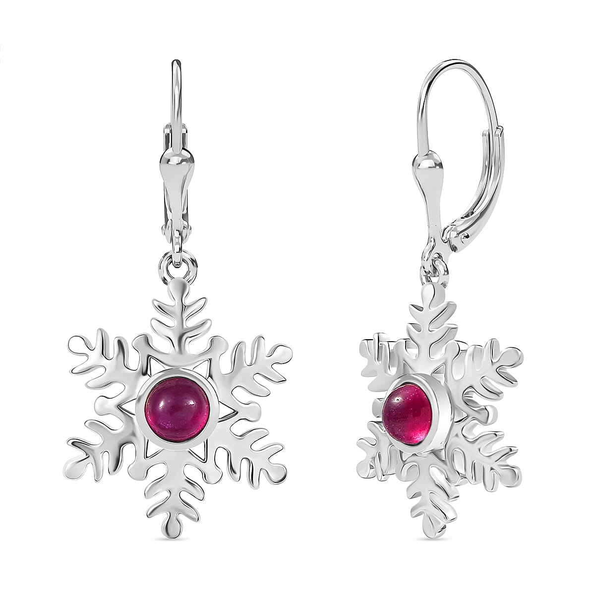 Ruby Solitaire Lever Back Earring in Rhodium Overlay Sterling Silver 1.83 Ct.