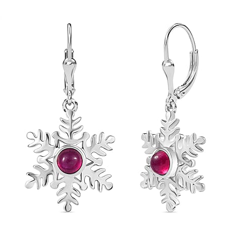 Fissure Filled Pink Ruby Solitaire Lever Back Earring in Rhodium Overlay Sterling Silver 1.83 Ct.