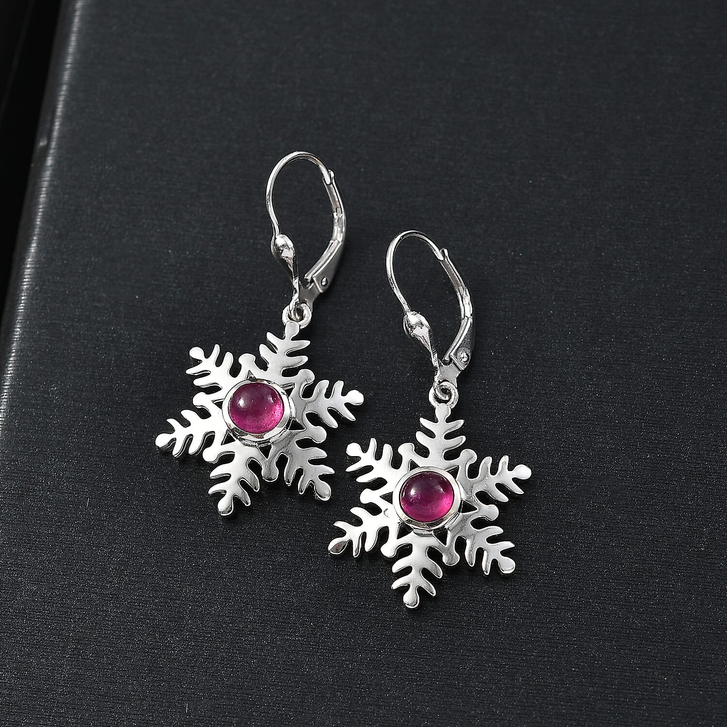 Ruby Solitaire Lever Back Earring in Rhodium Overlay Sterling Silver 1.83 Ct.