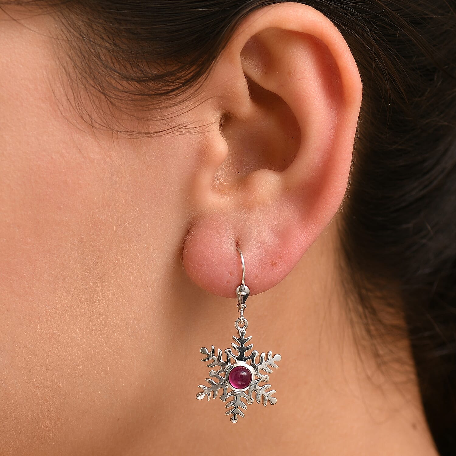 Ruby Solitaire Lever Back Earring in Rhodium Overlay Sterling Silver 1.83 Ct.