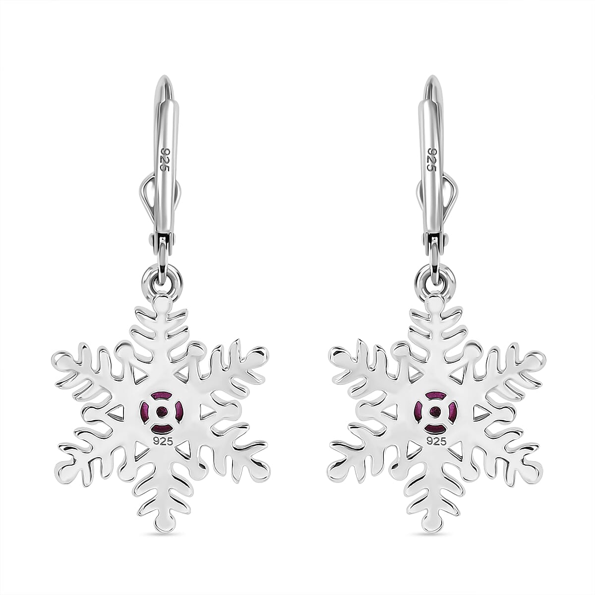 Ruby Solitaire Lever Back Earring in Rhodium Overlay Sterling Silver 1.83 Ct.