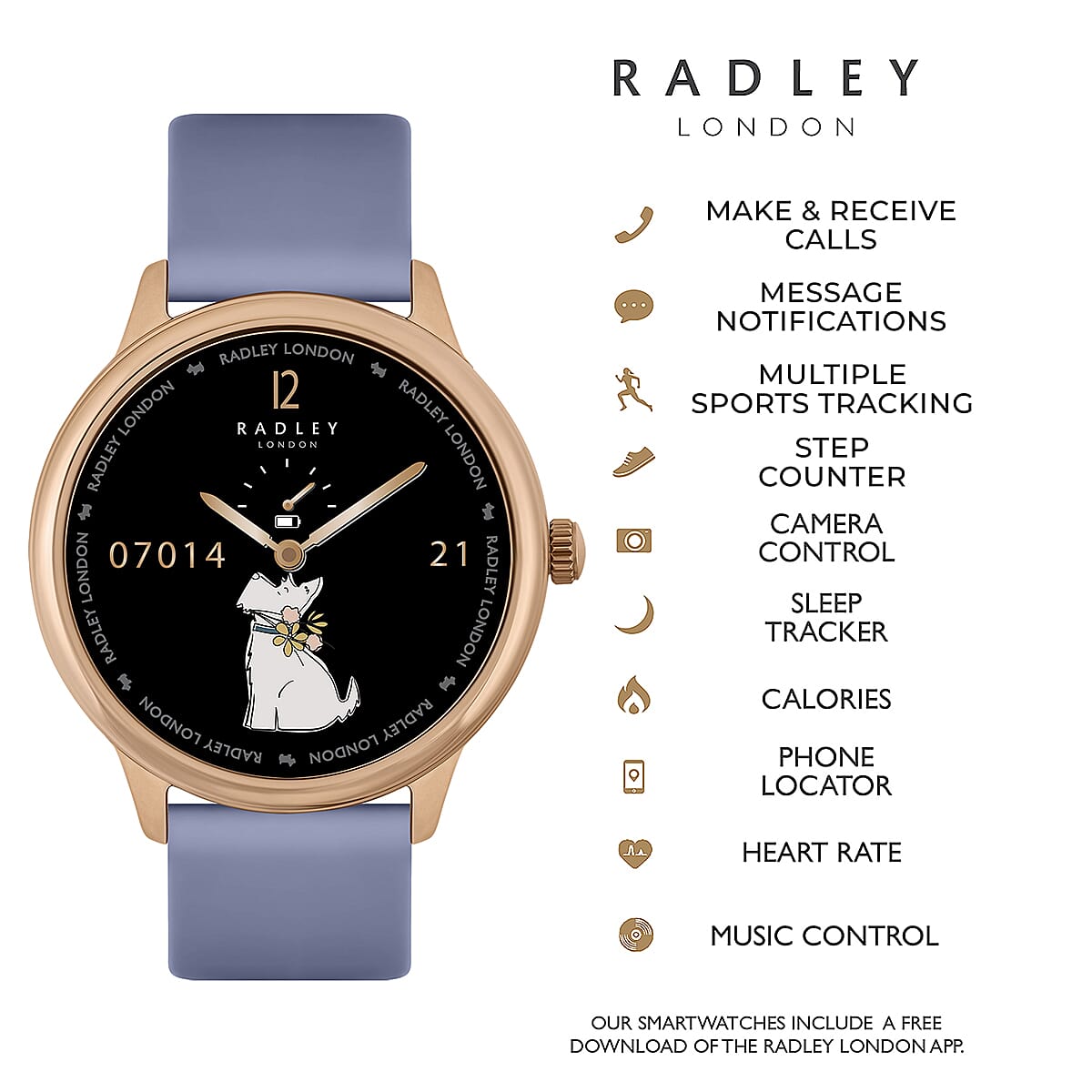 Radley Automatic Ladies Smart Calling Watch in Silicone - 7 Days Battery Life - Light Blue Radley Automatic Ladies Smart Calling Watch in Silicone - 7 Days Battery Life - Light Blue
