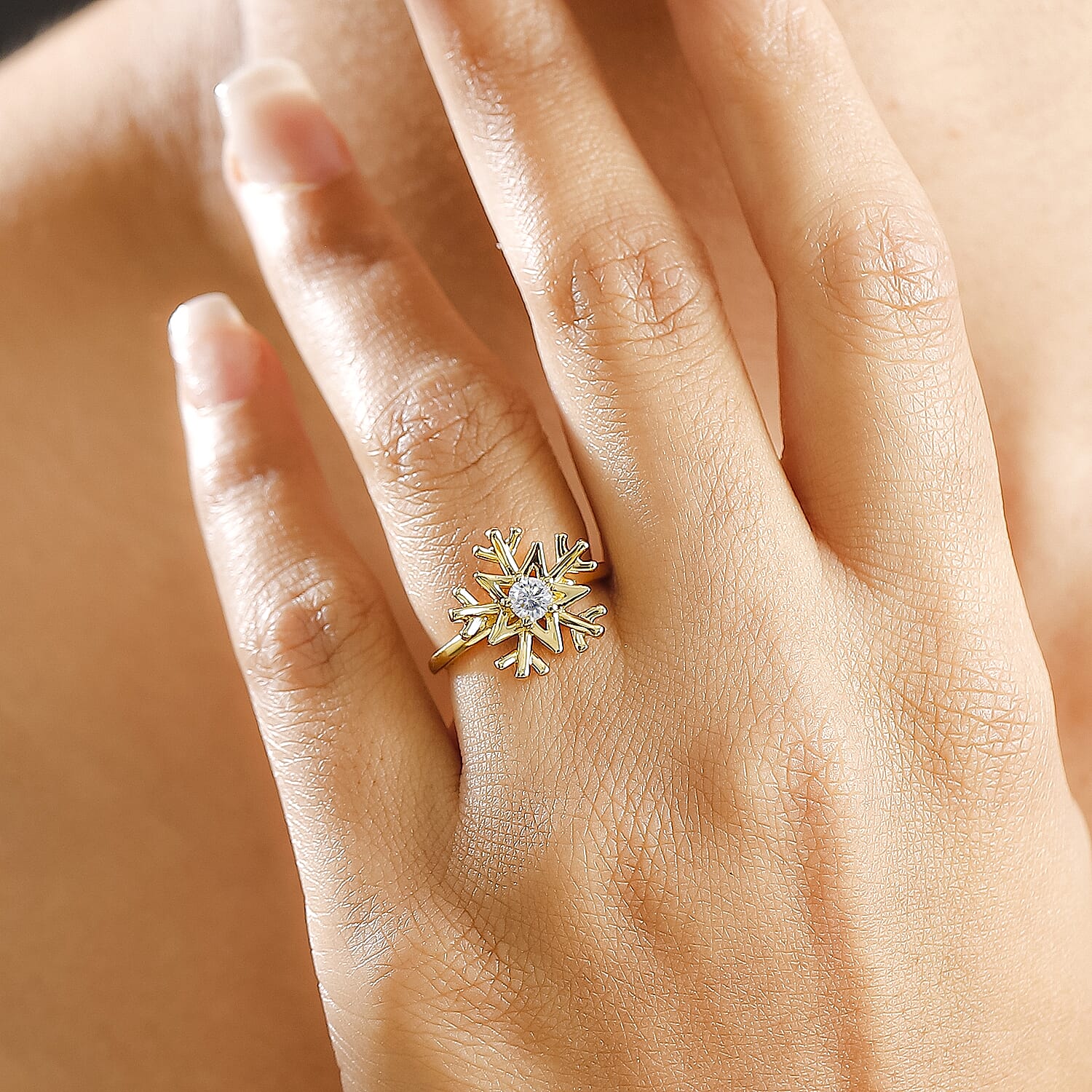 Moissanite Ring in 18K Vermeil Yellow Gold Plated Sterling Silver 0.23 Ct.