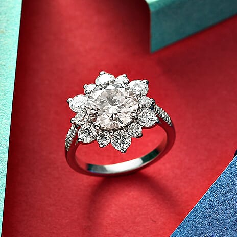 Moissanite Ring in Rhodium Overlay Sterling Silver 3.90 Ct.