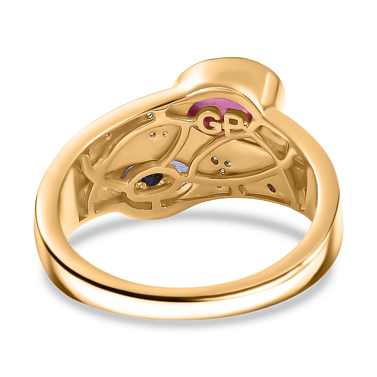 GP Celestial Dream Collection - Tanzanite, Blue Sapphire, African Ruby & White Zircon Ring in 18K Vermeil Yellow Gold Plated Sterling Silver 3.20 Ct.