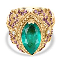 GP Italian Garden Collection - Emeraldine Triplet Quartz & Multi Gemstones Ring in 18K Vermeil Yellow Gold Plated Sterling Silver 5.41 Ct, Silver Wt. 7.51 Gms.