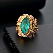 GP Italian Garden Collection - Emeraldine Triplet Quartz & Multi Gemstones Ring in 18K Vermeil Yellow Gold Plated Sterling Silver 5.41 Ct, Silver Wt. 7.51 Gms.