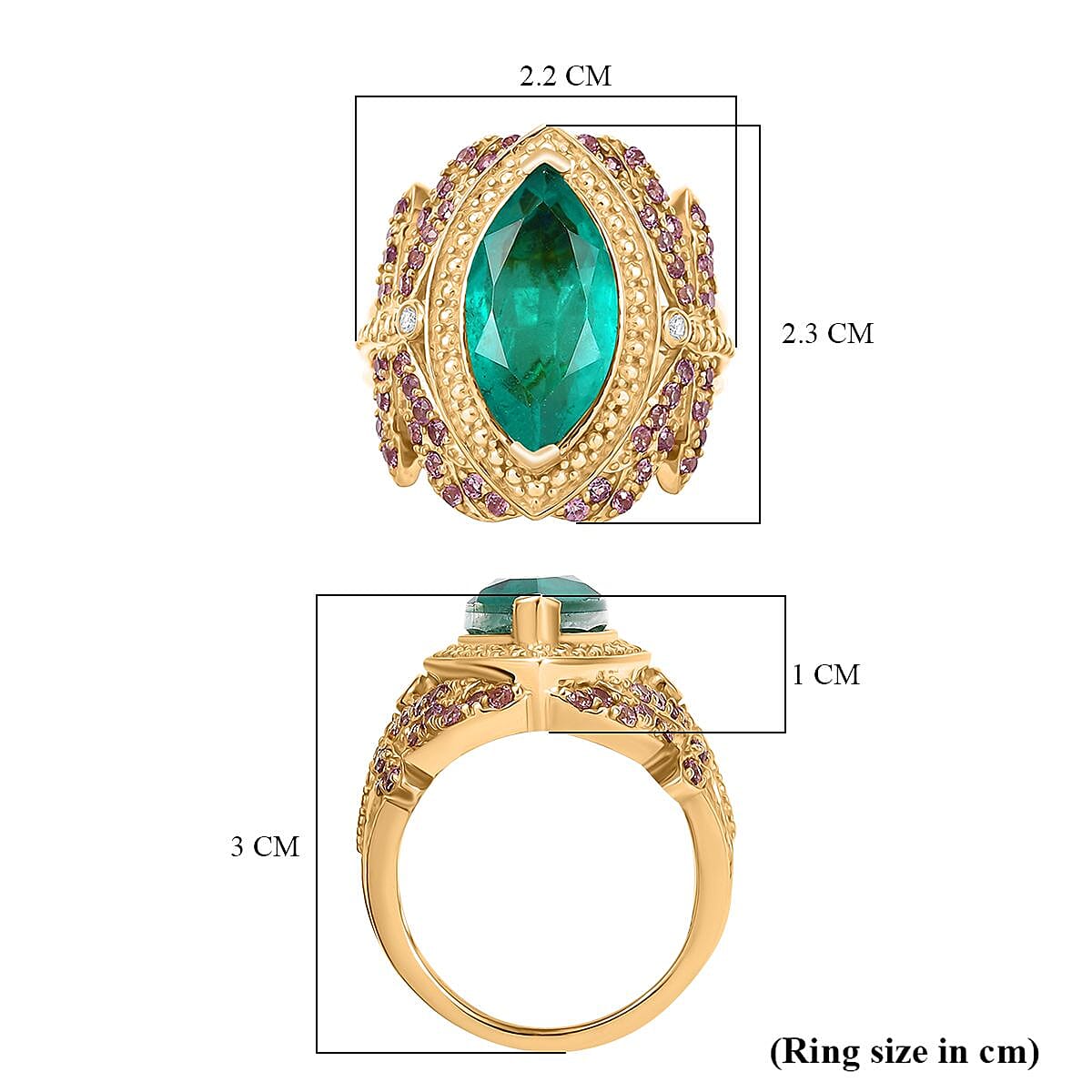 GP Italian Garden Collection - Emeraldine Triplet Quartz & Multi Gemstones Ring in 18K Vermeil Yellow Gold Plated Sterling Silver 5.41 Ct, Silver Wt. 7.51 Gms. GP Italian Garden Collection - Emeraldine Triplet Quartz & Multi Gemstones Ring in 18K Vermeil Yellow Gold Plated Sterling Silver 5.41 Ct, Silver Wt. 7.51 Gms.