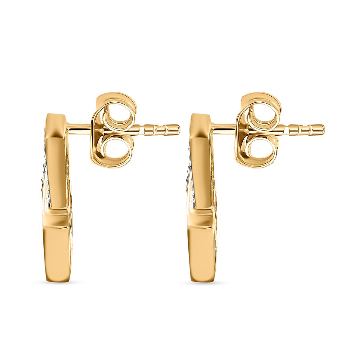 GP Art Deco Collection - White Zircon & Blue Sapphire Earring with Push Back in 18K Vermeil Yellow Gold Plated Sterling Silver