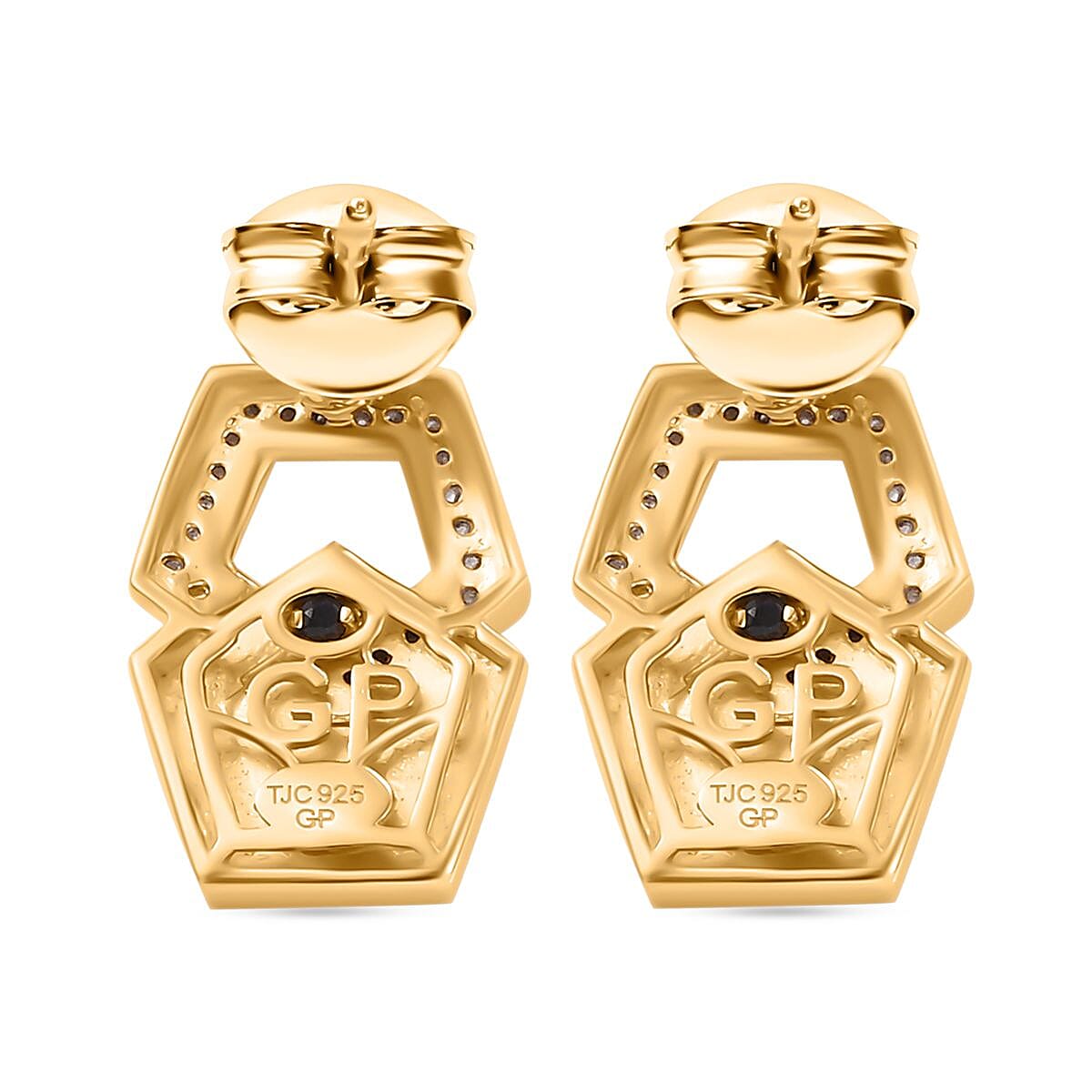 GP Art Deco Collection - White Zircon & Blue Sapphire Earring with Push Back in 18K Vermeil Yellow Gold Plated Sterling Silver