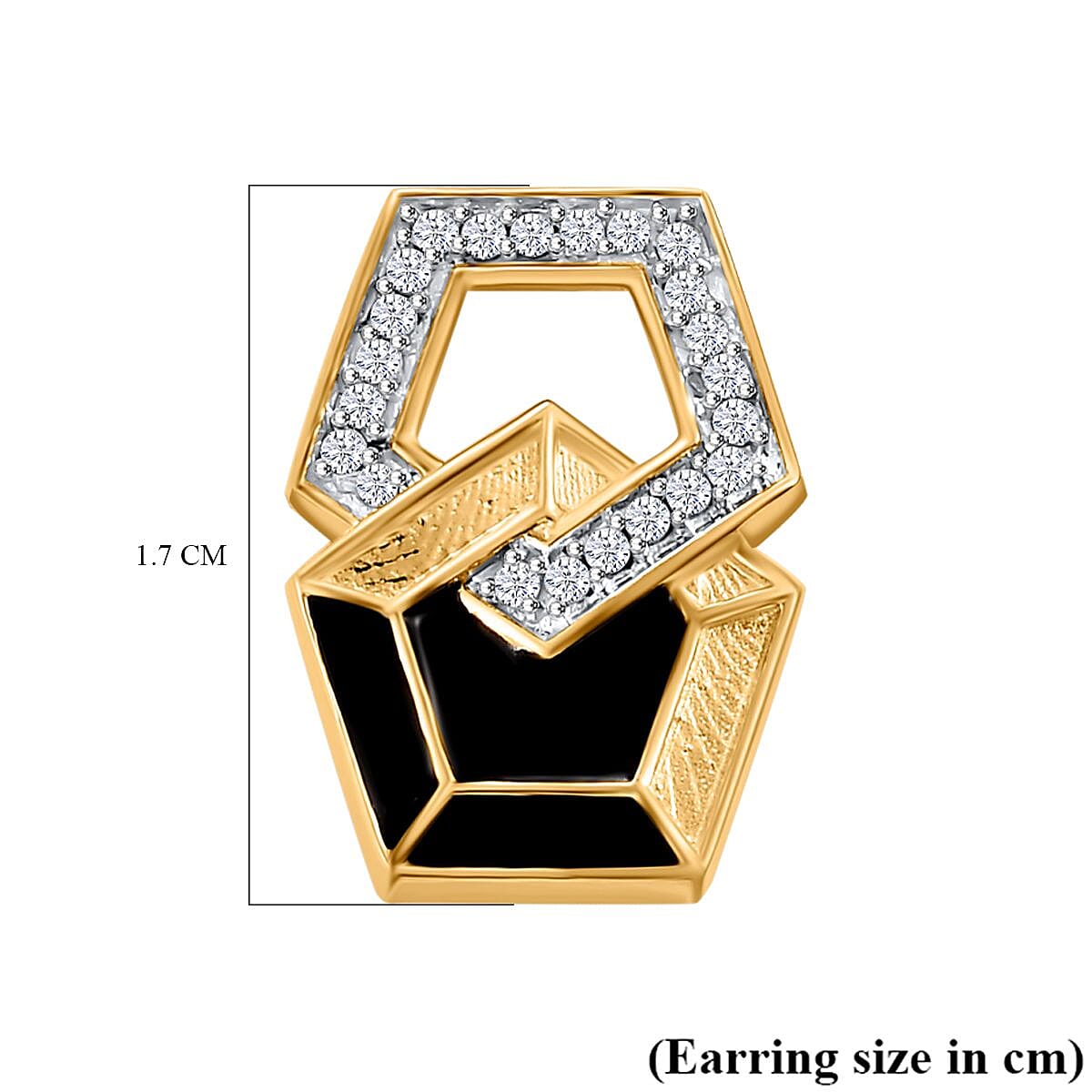 GP Art Deco Collection - White Zircon & Blue Sapphire Earring with Push Back in 18K Vermeil Yellow Gold Plated Sterling Silver