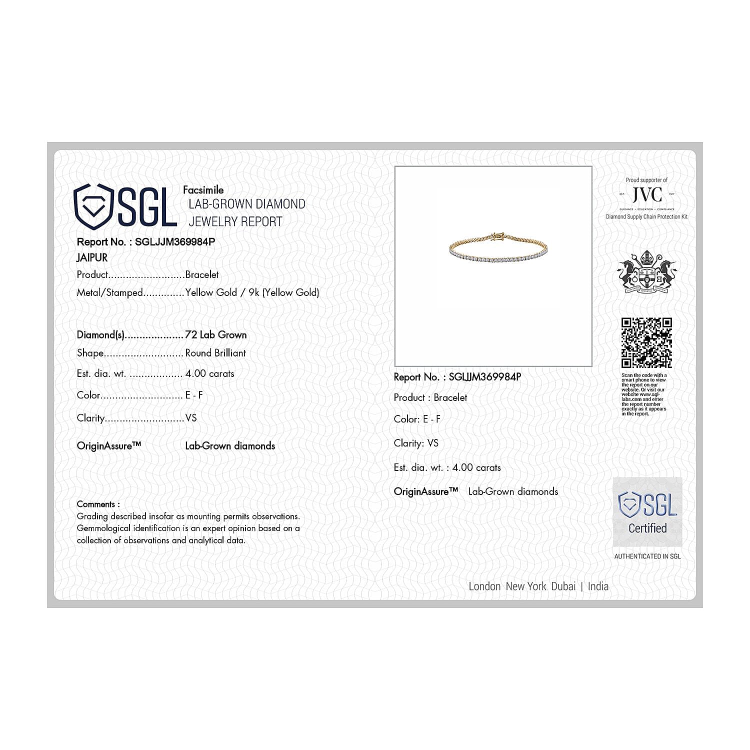 Luxuriant Diamond - 9K Yellow Gold SGL Certified Lab Grown Diamond (VS-E-F) Cluster Bracelet (Size - 7.5) 4.32 Ct