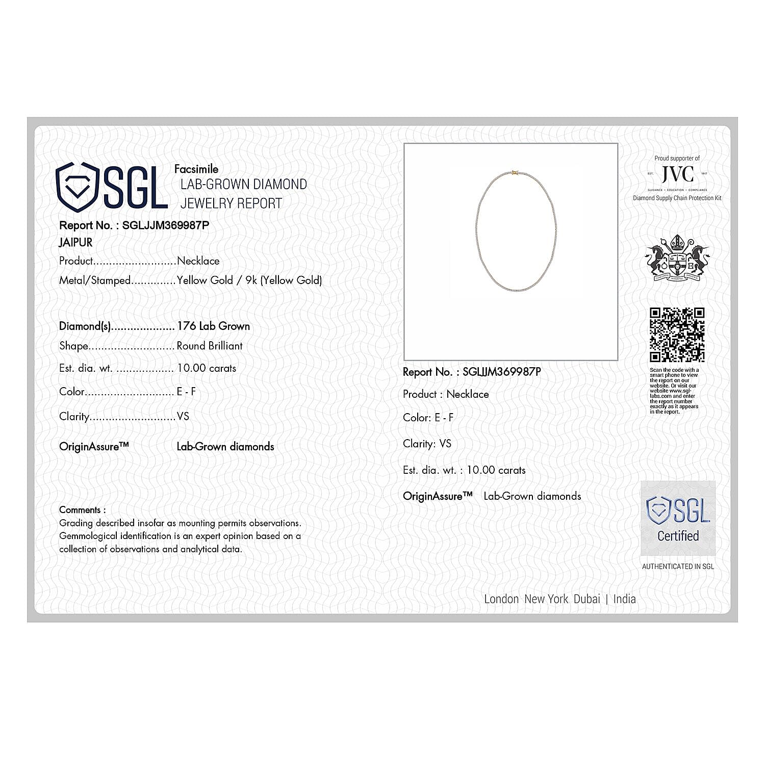 Luxuriant Diamond - 9K Yellow Gold SGL Certified Lab Grown Diamond (VS- E-F) Cluster Necklace (Size - 18) 10.56 Ct, Gold Wt. 12.15 Gms.