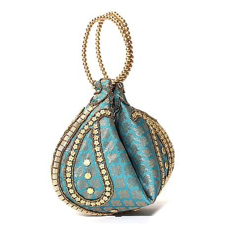 Embroidery Cosmetic and Toiletry Bag (Size 22x15x1 cm) - Turquoise