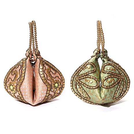 Set of 2 Hand Embrodiered Embellished Potli Bag - Pink - Mint
