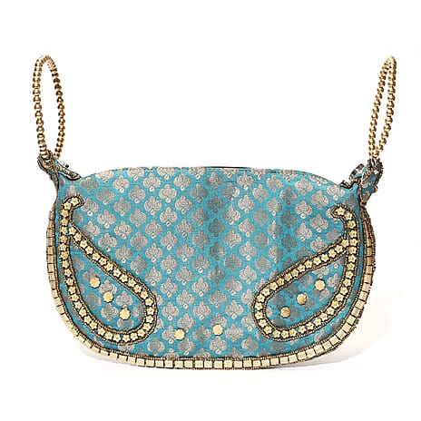 Set of 2 Hand Embrodiered Embellished Potli Bag - Pink - Turquoise