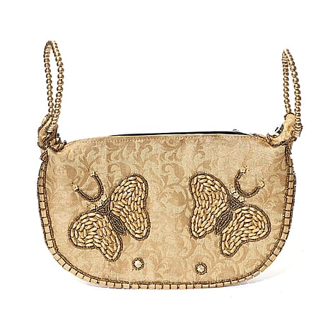 Set of 2 Hand Embrodiered Embellished Potli Bag - Beige - Turquoise