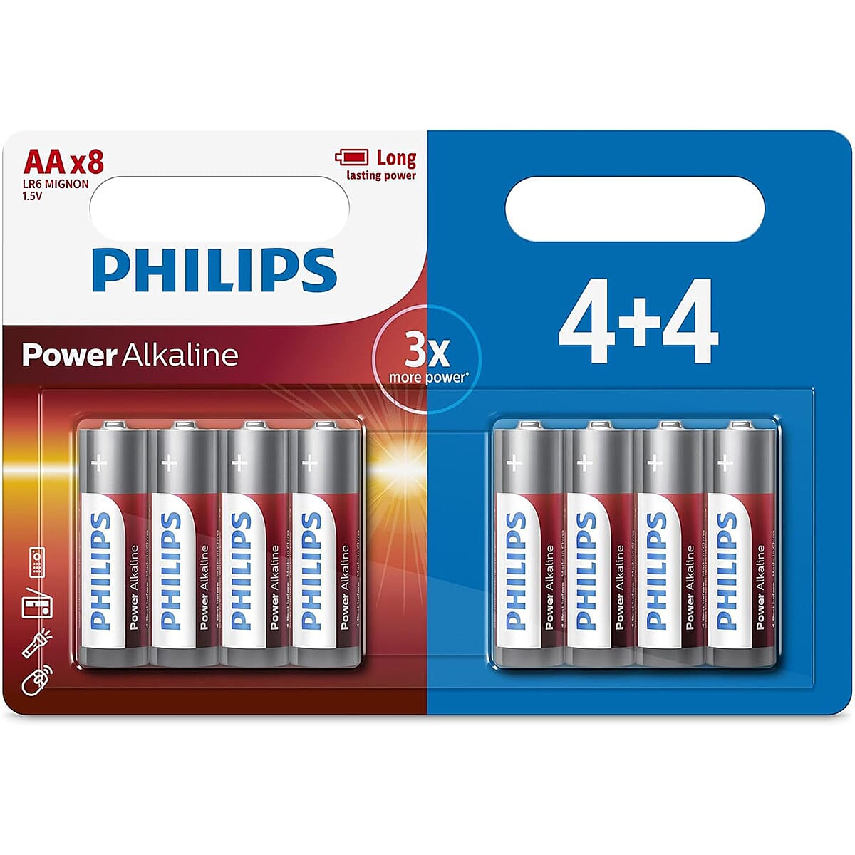 Pack of 8 Philips AA Batteries - Red