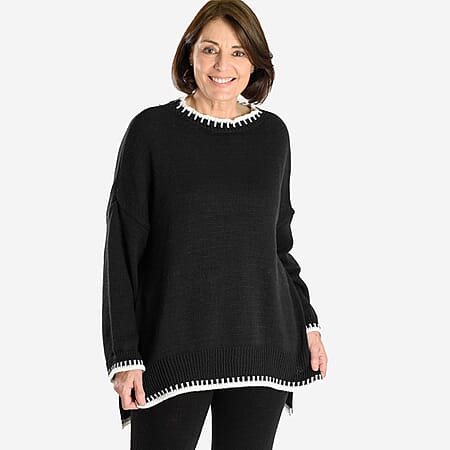 Italian Contrast Stitch Detail Knitted Onesize Jumper