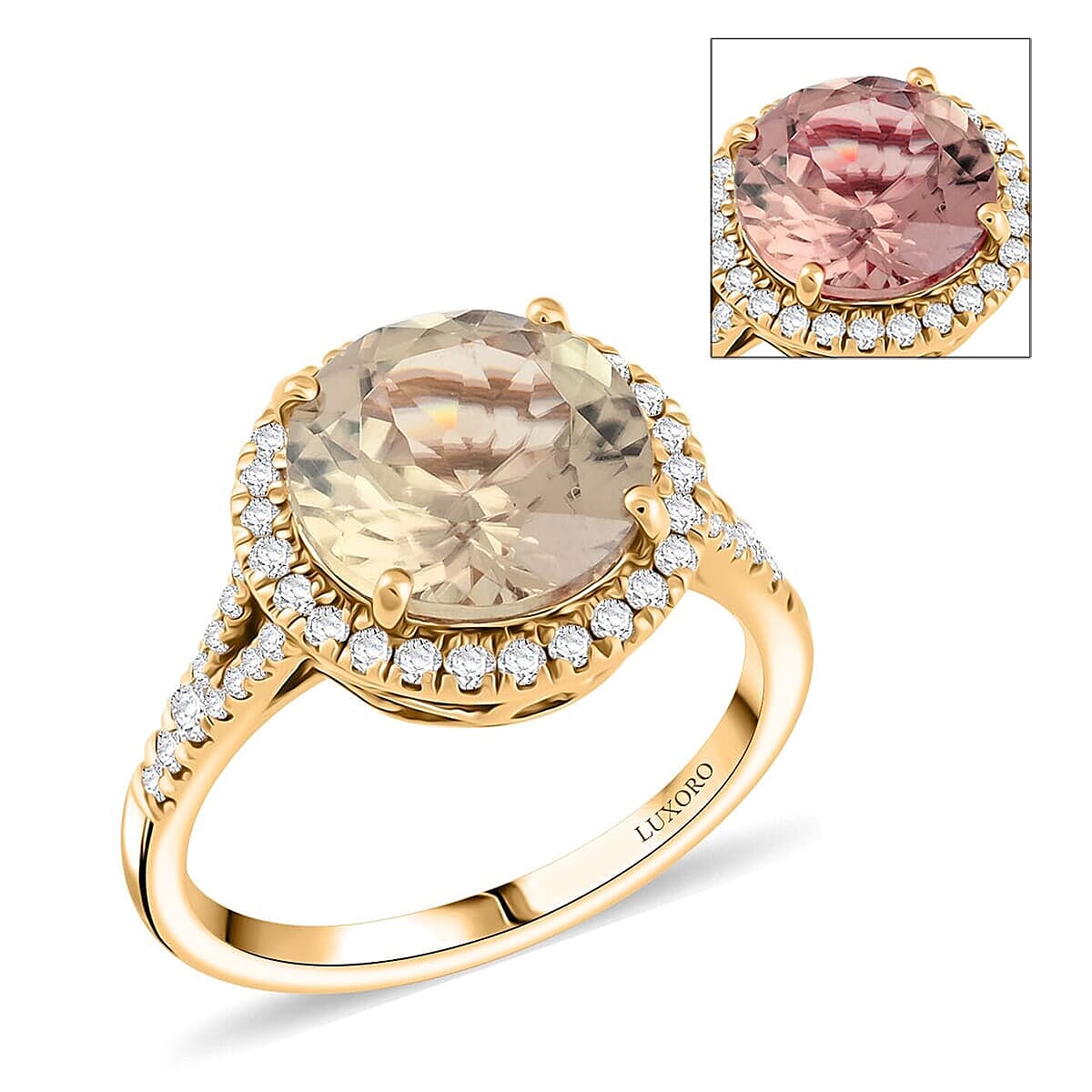 Certified & Appraised LUXORO 14K Yellow Gold AAA Turkizite, White Diamond Halo Ring 5.00 Ct.