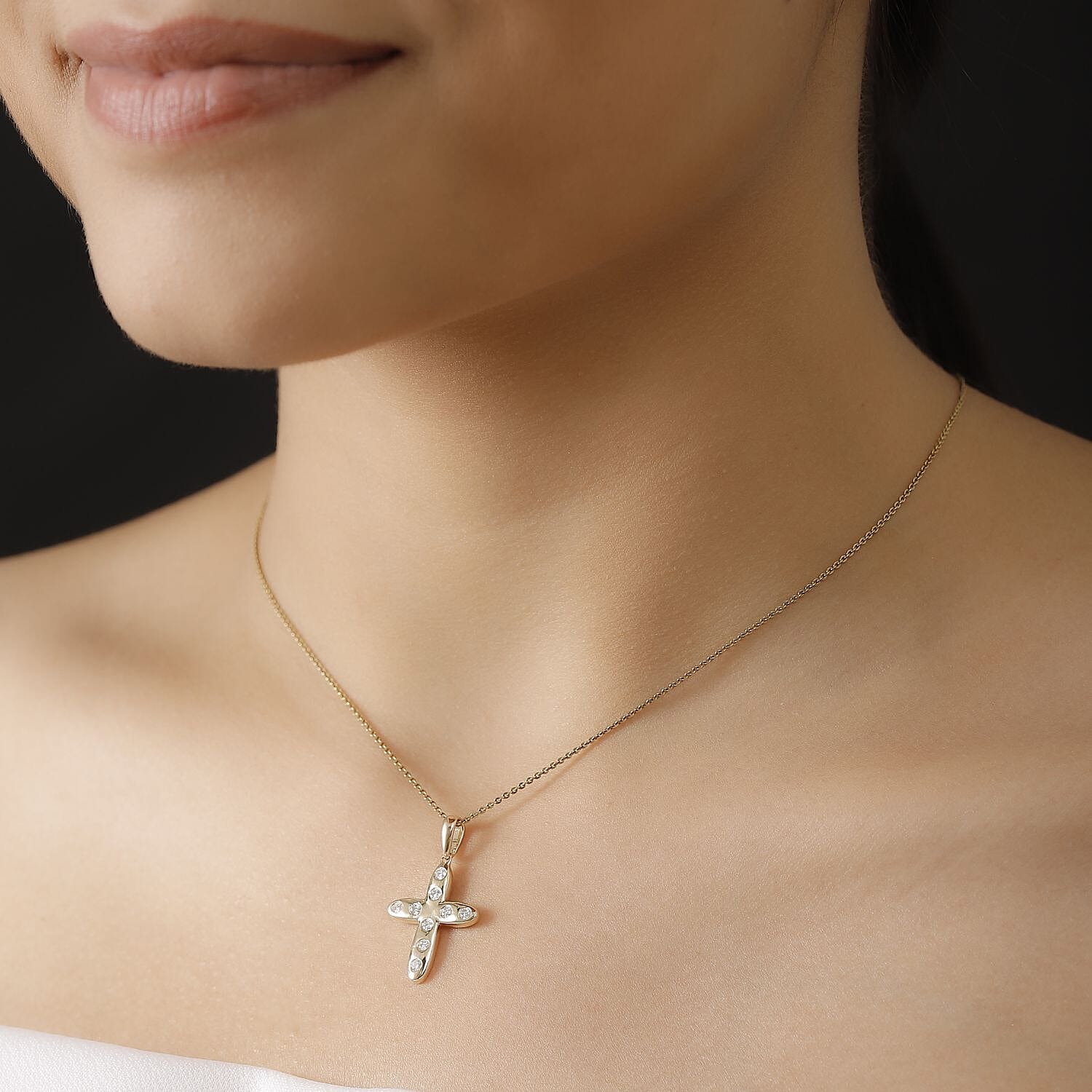 9K Yellow Gold Moissanite Cross Pendant