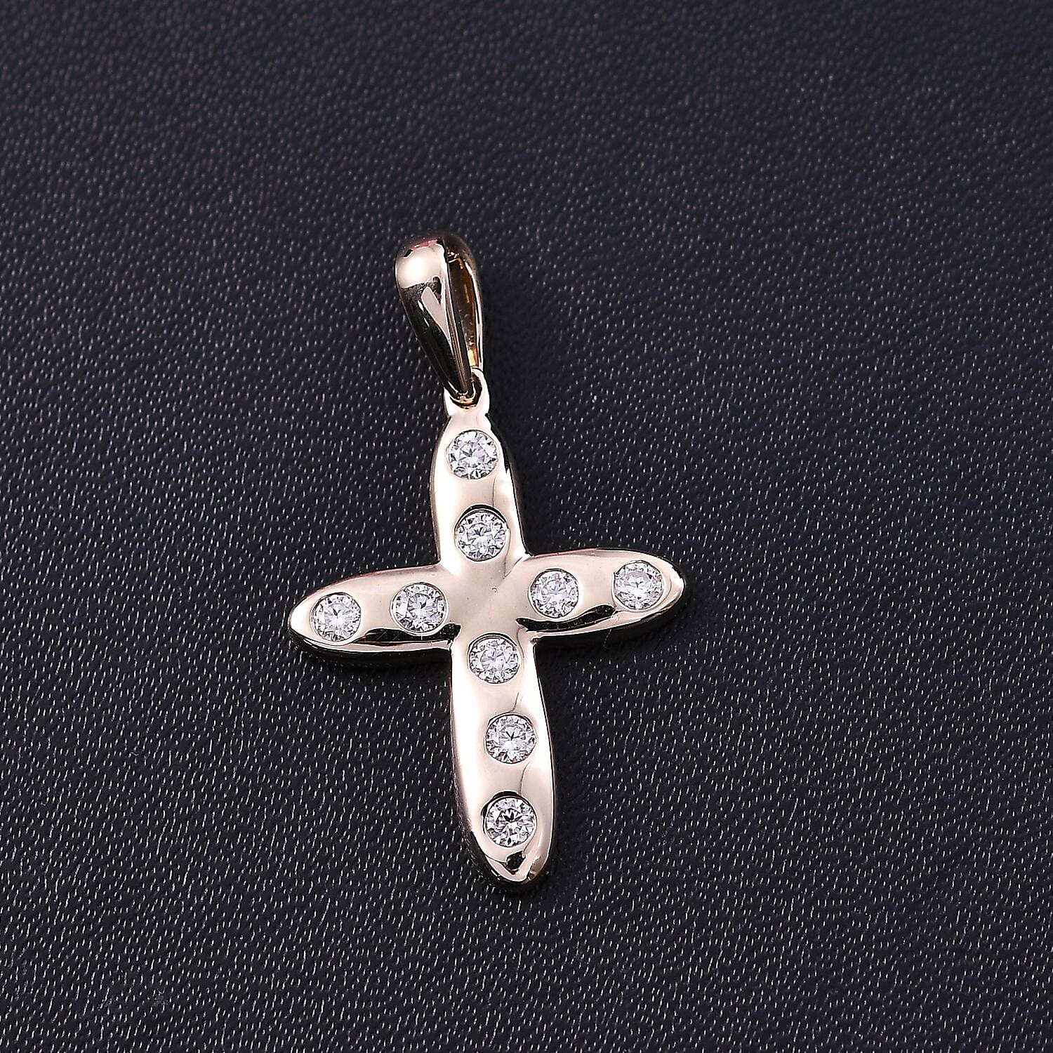 9K Yellow Gold Moissanite Cross Pendant