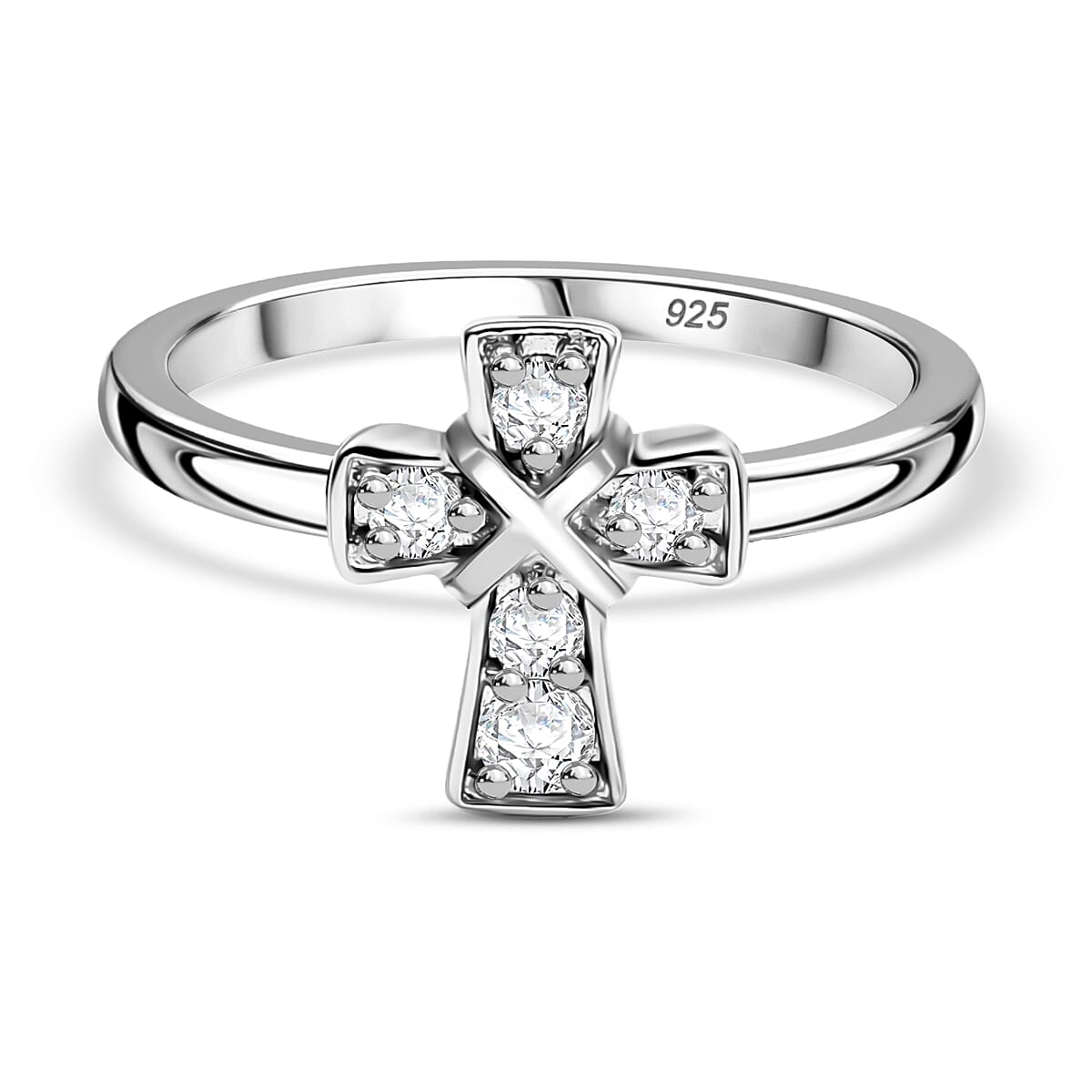 Moissanite Solitaire Ring in Rhodium Overlay Sterling Silver Moissanite Solitaire Ring in Rhodium Overlay Sterling Silver