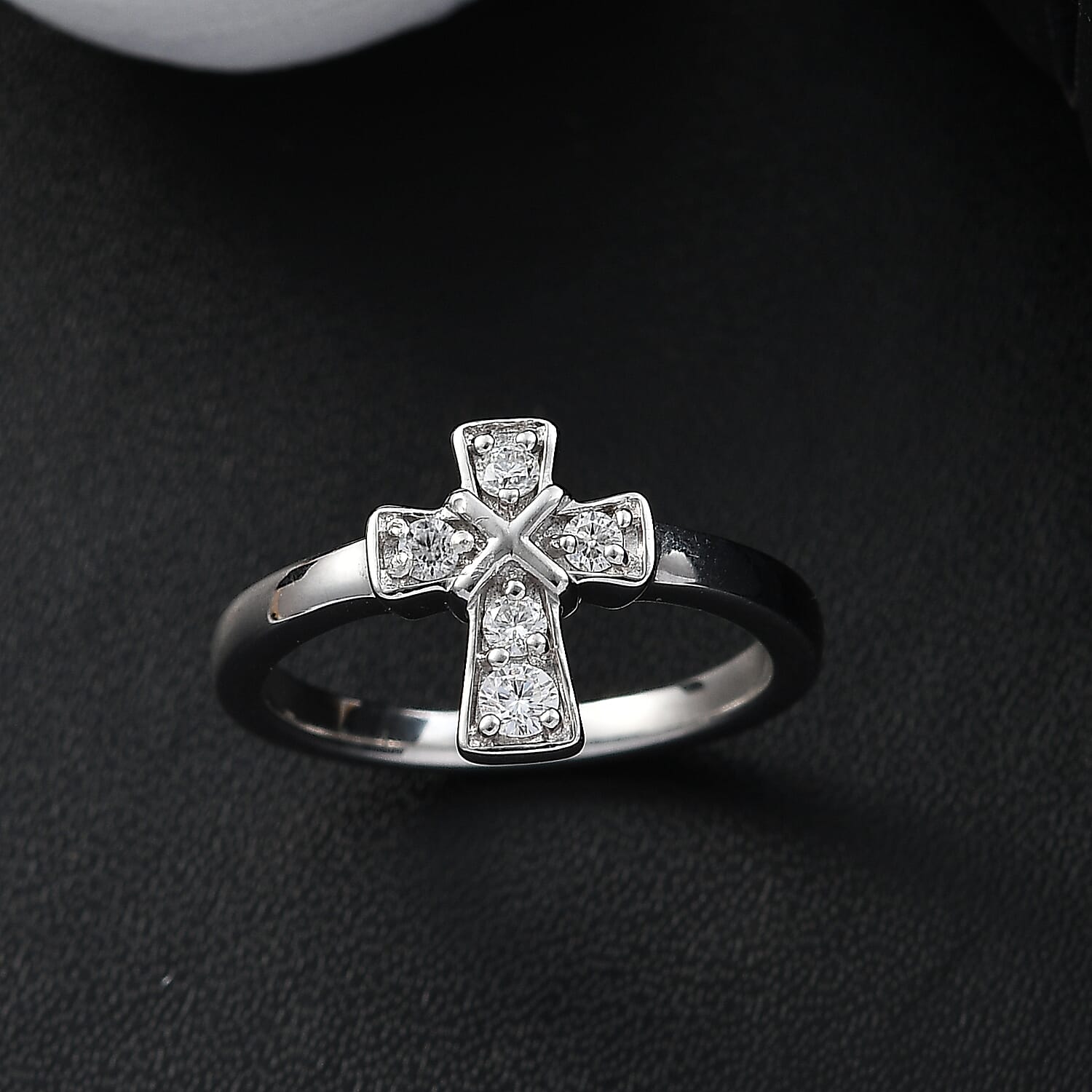 Moissanite Solitaire Ring in Rhodium Overlay Sterling Silver Moissanite Solitaire Ring in Rhodium Overlay Sterling Silver