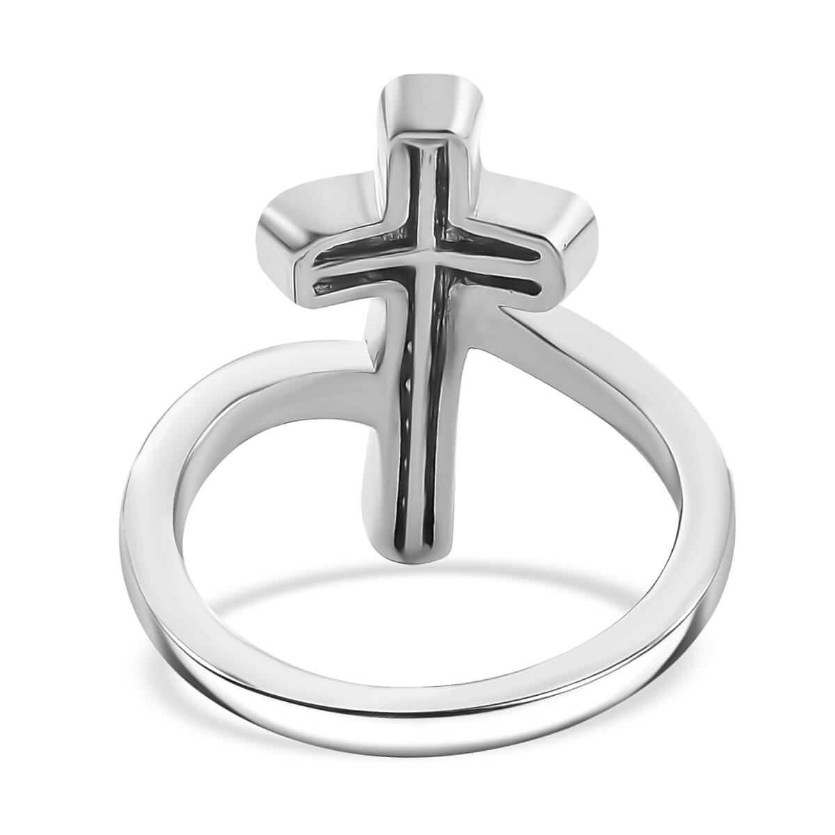 Moissanite Cross Ring in Rhodium Overlay Sterling Silver