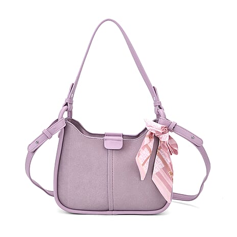- Maisi Leatherette Crossbody Bag with Scarf - Purple