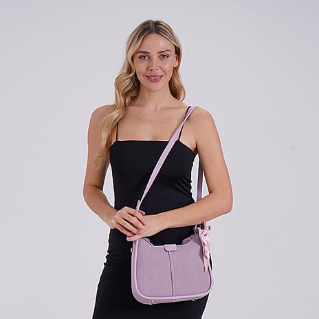 - Maisi Leatherette Crossbody Bag with Scarf - Purple