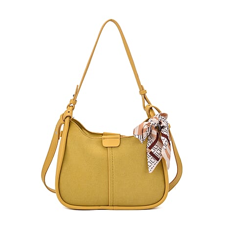 - Maisi Leatherette Crossbody Bag with Scarf - Mustard