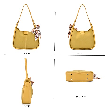 - Maisi Leatherette Crossbody Bag with Scarf - Mustard