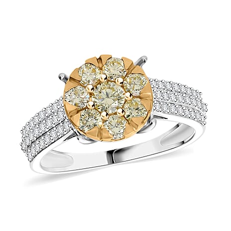 Tucson Rare Find- 9K Yellow & White Gold SGL Certified Natural Yellow Diamond & White Diamond Ring 1.00 Ct.