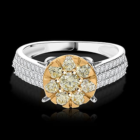 Tucson Rare Find- 9K Yellow & White Gold SGL Certified Natural Yellow Diamond & White Diamond Ring 1.00 Ct.