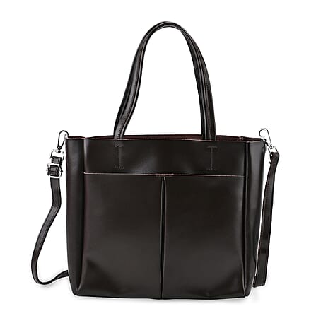 Closeout Deal - 100% Genuine Leather Tote Bag with Shoulder Strap - Brown