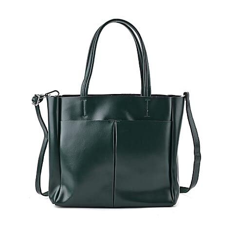 Closeout Deal - 100% Genuine Leather Tote Bag with Shoulder Strap - Green