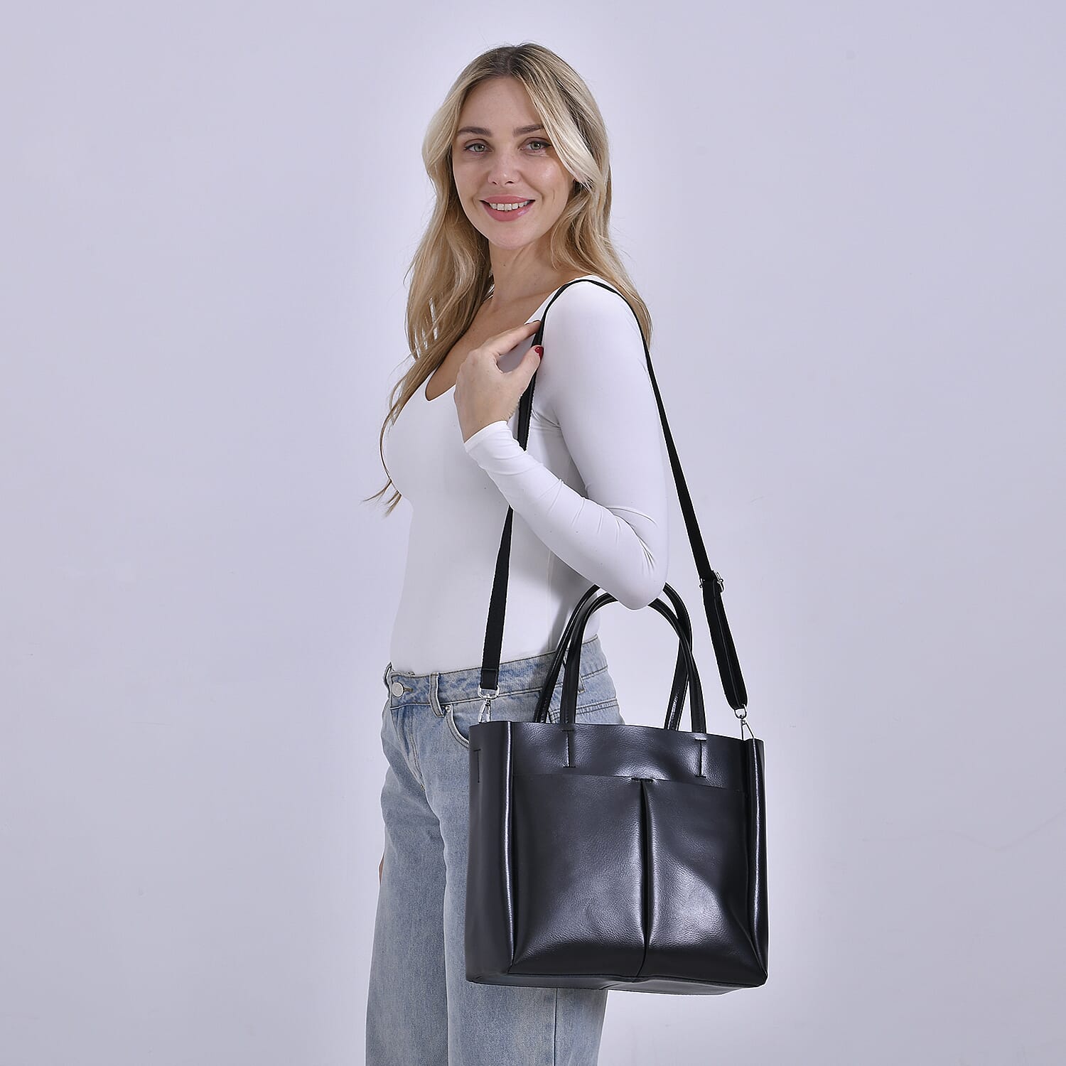 Closeout Deal Genunie Leather Tote Bag - Black
