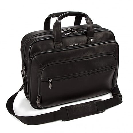 Falcon Colombian Leather 15.6 Inch Laptop Briefcase - Black