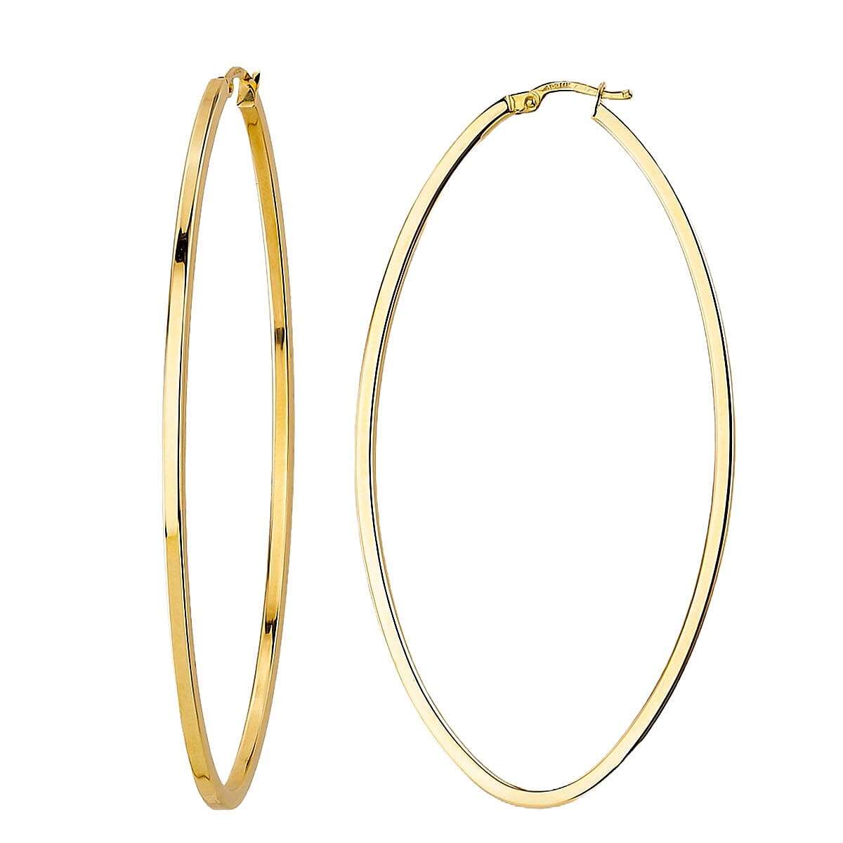 Designer Inspired - 9K Yellow Gold Oval Hoop Earring with Clasp, Gold Wt. 3.42 Gms.