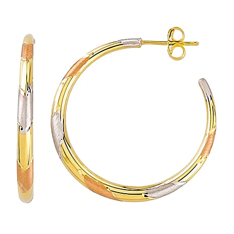 9K Yellow, White & Rose Gold Tricolour Earring with Push Back , Gold Wt. 2.1gms