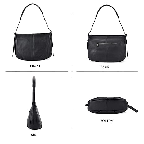 Closeout Deal- Genuine Leather Crossbody Bag with Adjustable Strap - Black